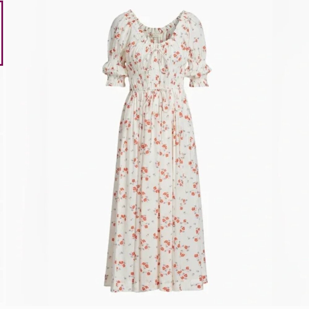 Doen Ischia White Floral Red Poppy Field Maxi Dress Sz M NWT - Picture 4 of 10
